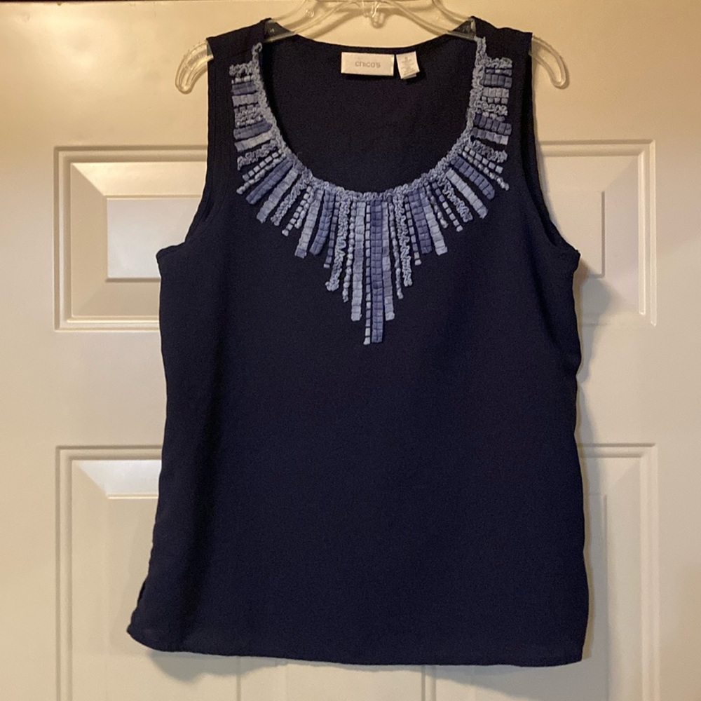 Small Navy tank with Cute Light Blue Neckline detail